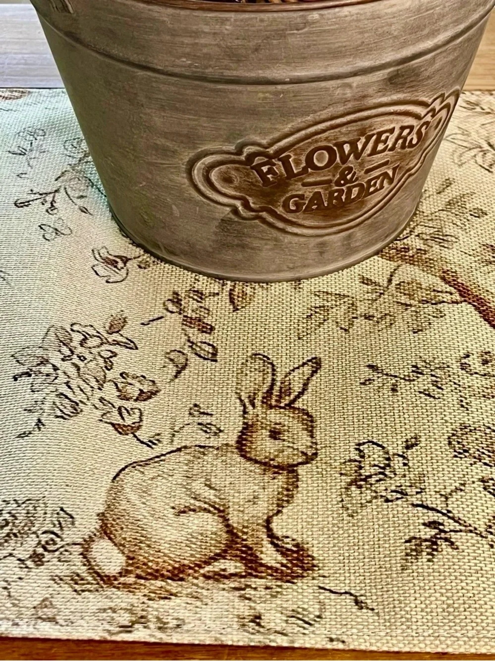 Vintage Woodland Rabbit Print, Farmhouse Spring Neutral Tone 13”x72” NWOT